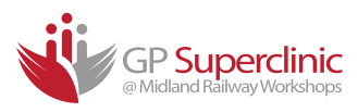 Logo of GP Super Clinic at Midland Railway Workshop